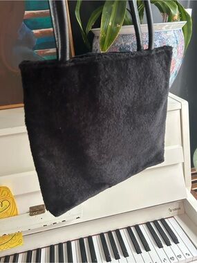 Bebe Black Faux Fur Mini Tote Bag Y2K Shoulder Handbag